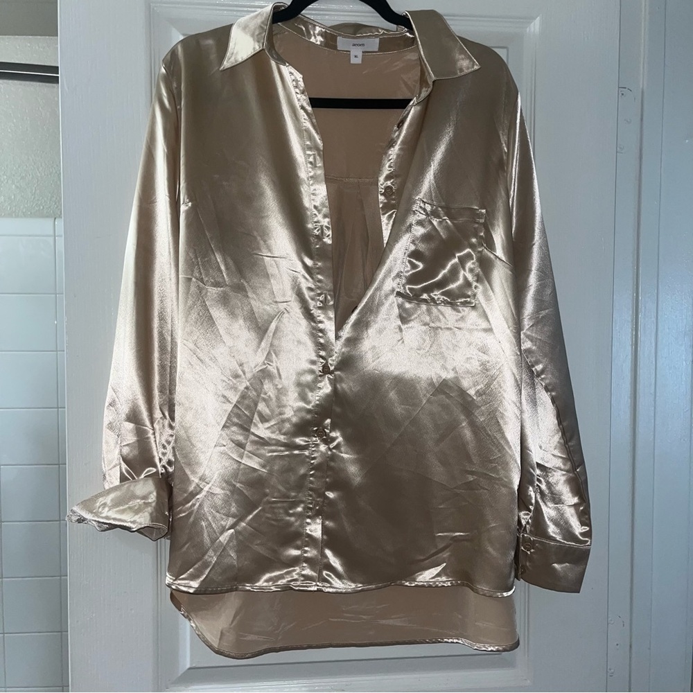 Silky button down top